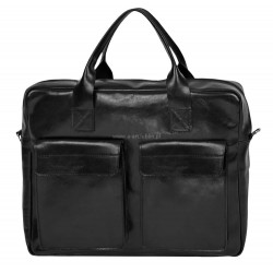 A leather briefcase made of grain leather holds a laptop, collective packaging of 5 pieces