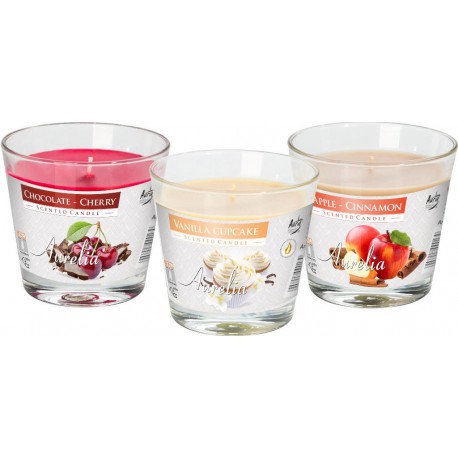 Scented candle in glass, fruit mix, pack of 12 pieces