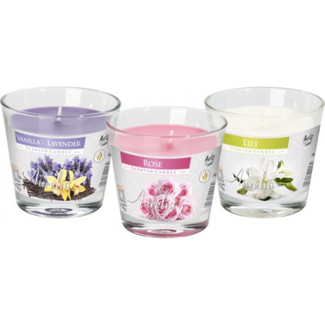 Scented candle in glass, floral mix, pack of 12 pieces